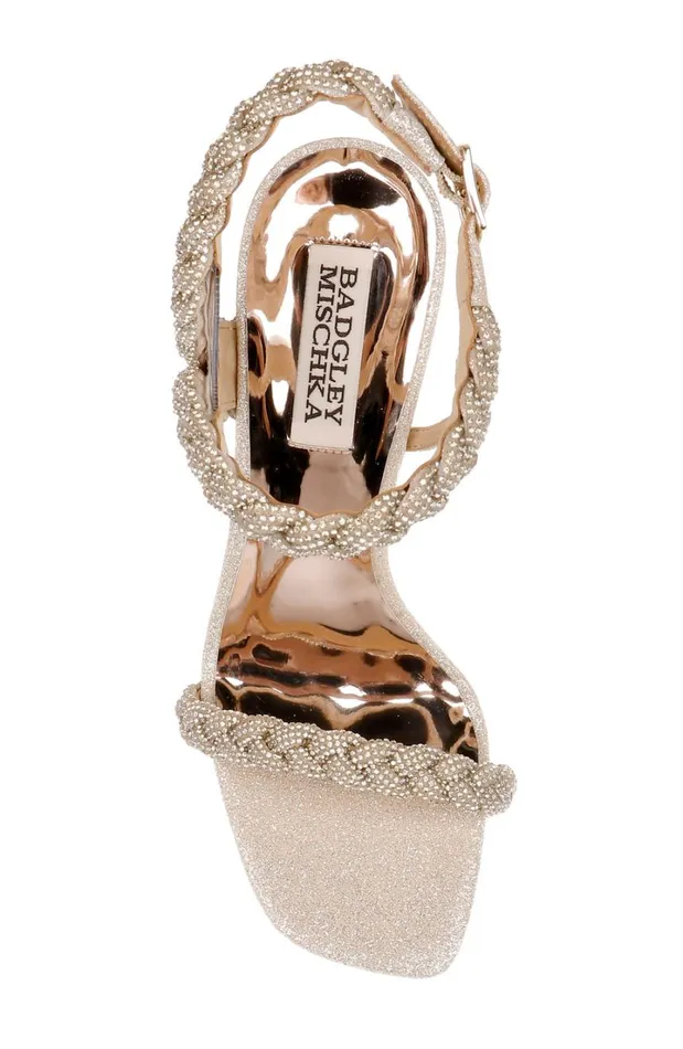 Women Platform Badgley Mischka Fennel Braided Spool Heel Soft Gold