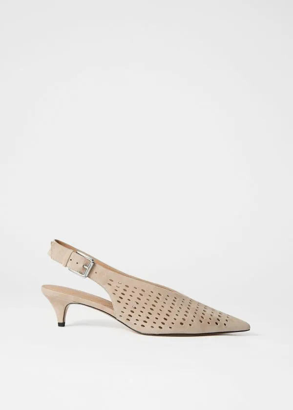 Women Pumps and Other Stories Leather Slingback Kitten Heels Beige Suede