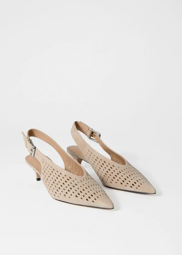 Women Pumps and Other Stories Leather Slingback Kitten Heels Beige Suede