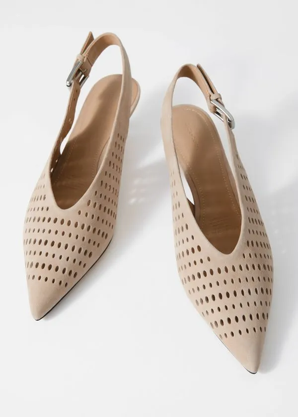 Women Pumps and Other Stories Leather Slingback Kitten Heels Beige Suede