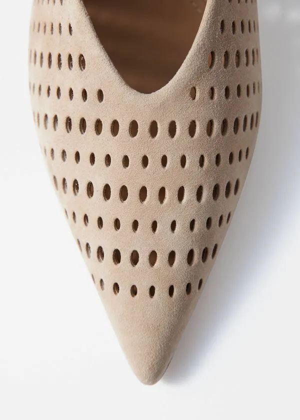 Women Pumps and Other Stories Leather Slingback Kitten Heels Beige Suede