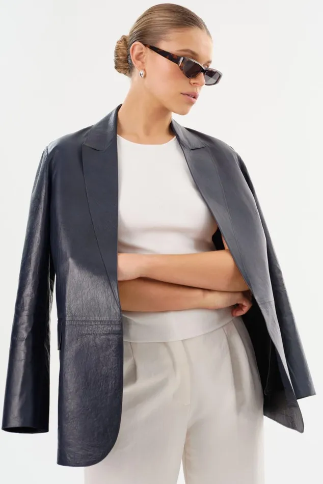 Women QUIRINA Leather Blazer Navy LAMARQUE Leather Jackets Women QUIRINA Leather Blazer Navy LAMARQUE Leather Jackets