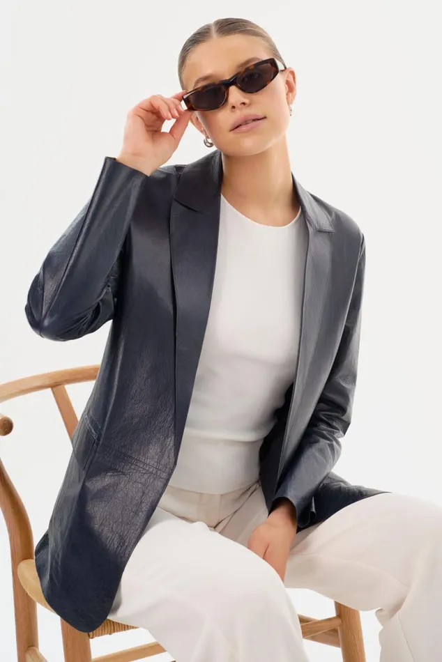 Women QUIRINA Leather Blazer Navy LAMARQUE Leather Jackets Women QUIRINA Leather Blazer Navy LAMARQUE Leather Jackets