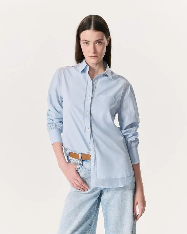 Women rag and bone Maxine PoplinOrganza Shirt Light Blue Blazers and Vests