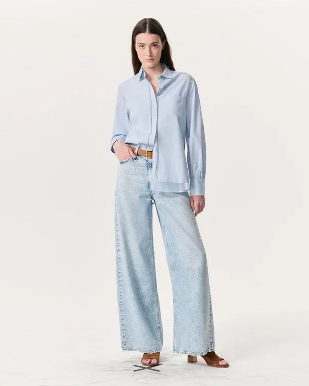 Women rag and bone Maxine PoplinOrganza Shirt Light Blue Blazers and Vests