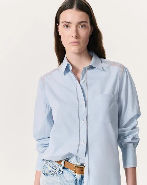 Women rag and bone Maxine PoplinOrganza Shirt Light Blue Blazers and Vests