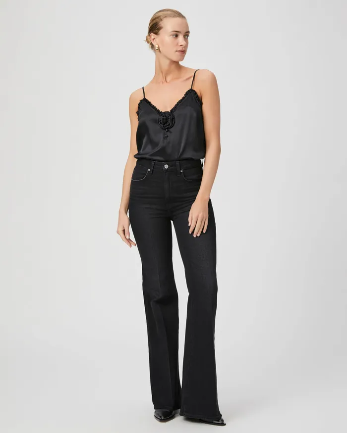Women Reina Cami Rosette 8211 Black Silk Satin Tops and Blouses PAIGE