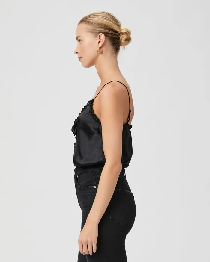 Women Reina Cami Rosette 8211 Black Silk Satin Tops and Blouses PAIGE