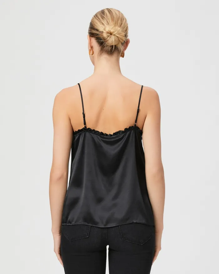 Women Reina Cami Rosette 8211 Black Silk Satin Tops and Blouses PAIGE