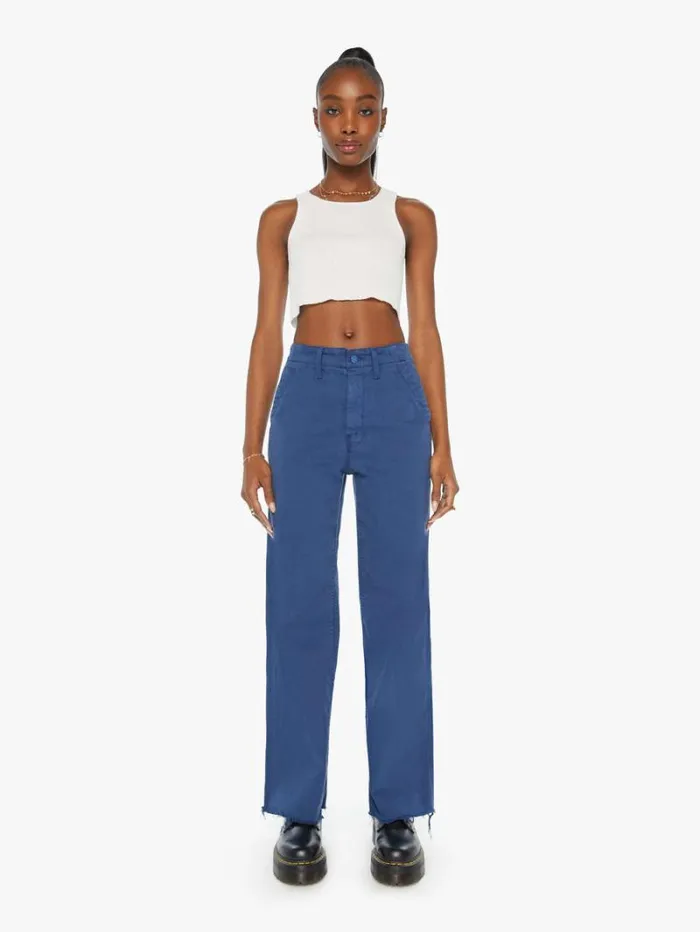 Women Relaxed Mother Denim The Major Zip Sneak Fray Insignia Blue