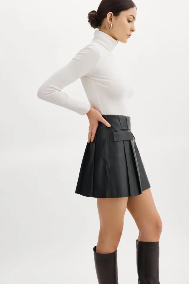 Women RHONDA Leather Pleated Mini Skirt Black LAMARQUE Skirts Women RHONDA Leather Pleated Mini Skirt Black LAMARQUE Skirts