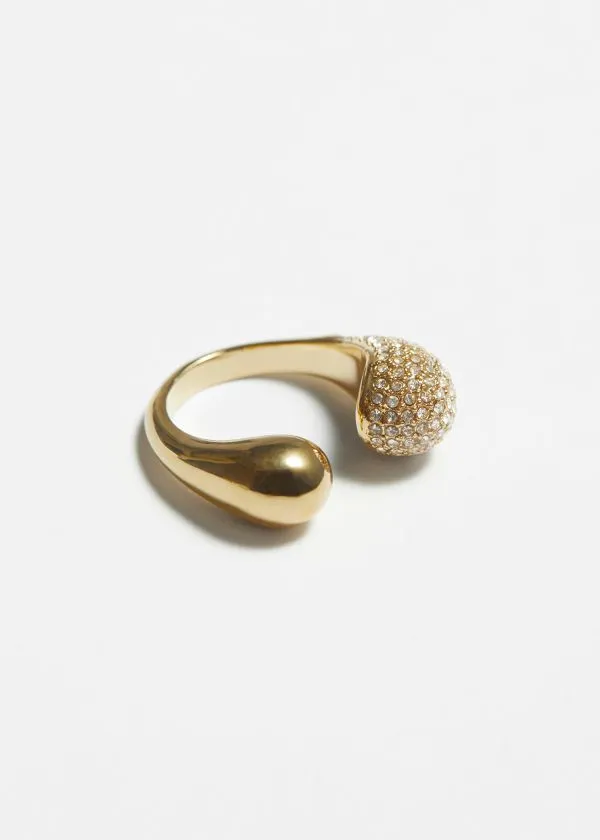 Women Rings and Other Stories Crystal Encrusted Open Ring Gold