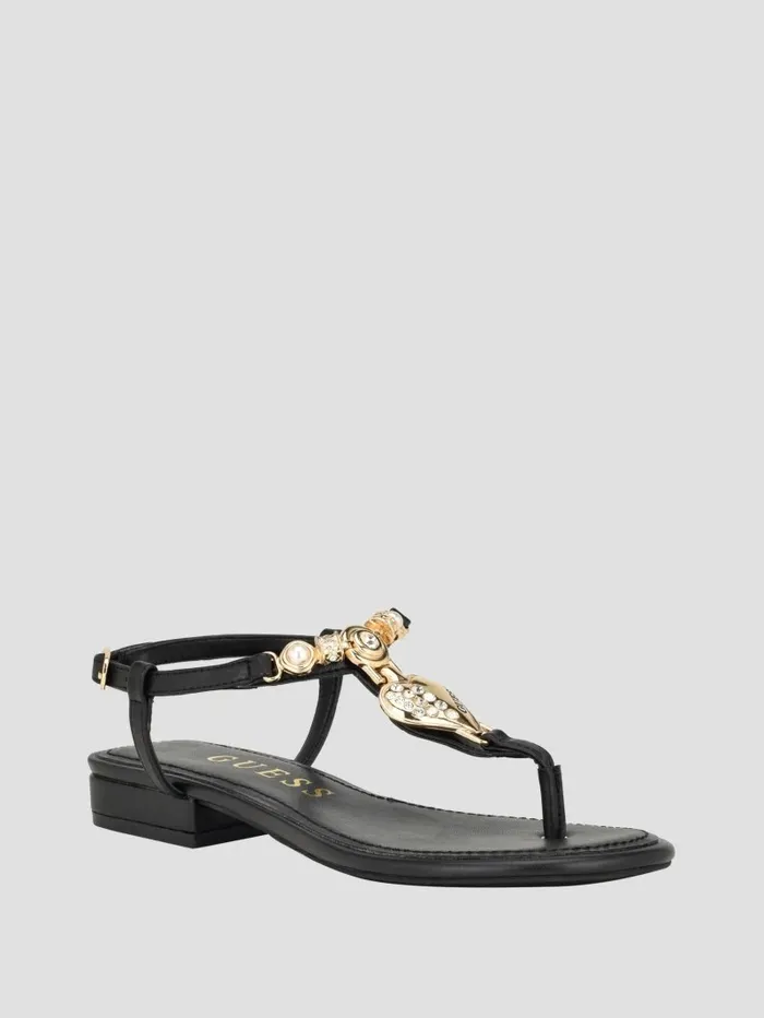 Women Sandals GUESS Jiarella TStrap Signature Sandal Black 001