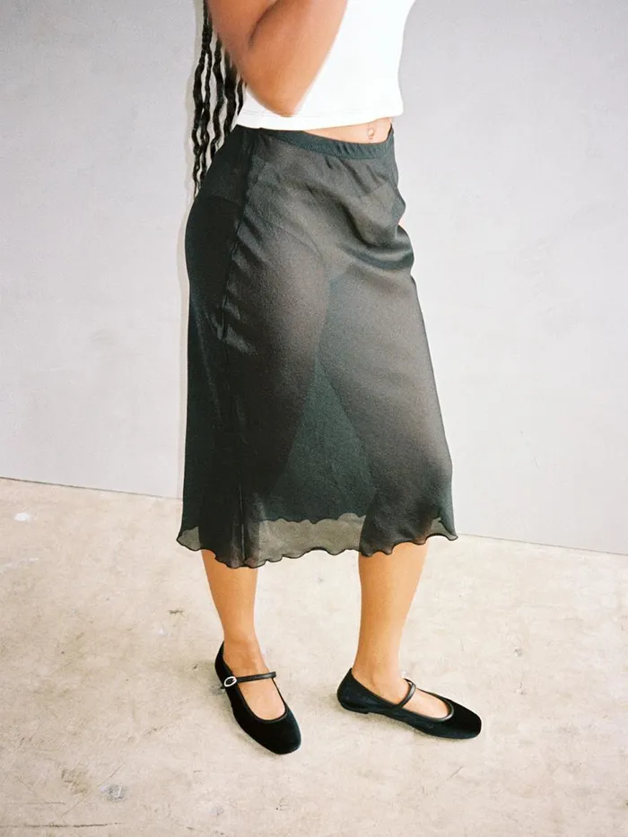 Women Sandy Midi Skirt Black Organza Lisa Says Gah Bottoms