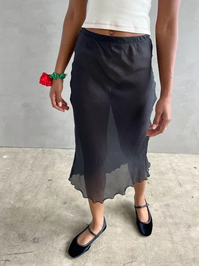Women Sandy Midi Skirt Black Organza Lisa Says Gah Bottoms