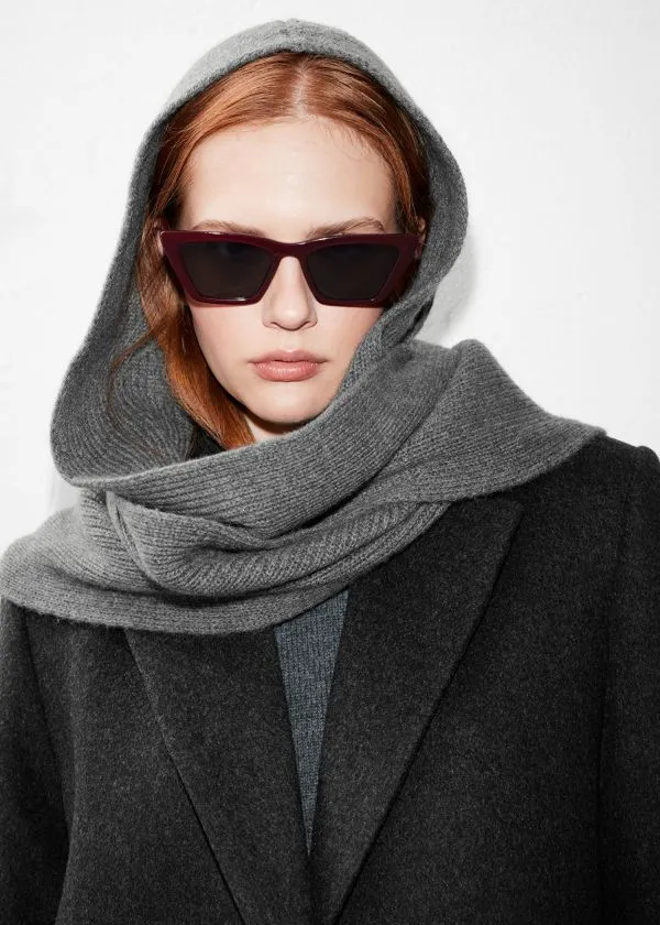 Women Scarves and Other Stories Hooded Wool Scarf Stone