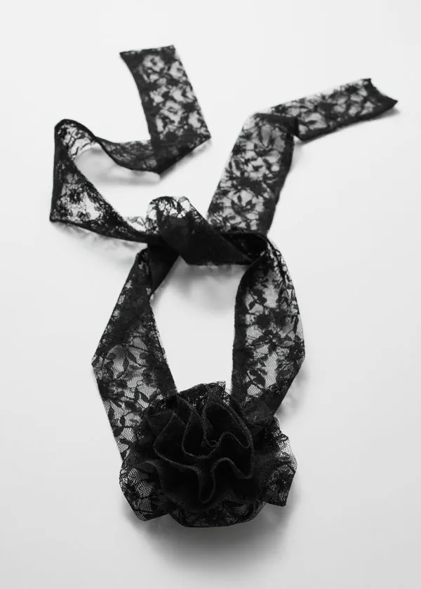Women Scarves and Other Stories Rose Tie Lace Necklace Black