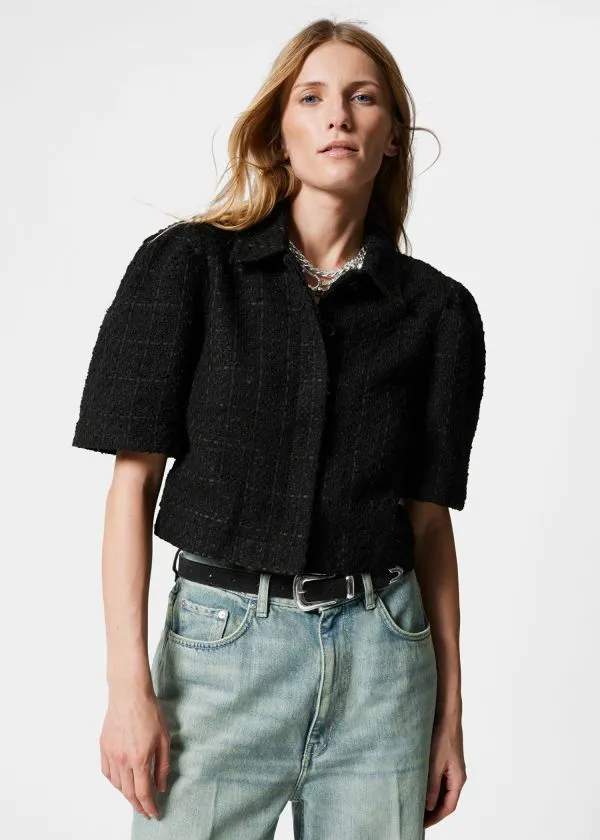 Women Sets and Suits and Other Stories Cropped Tweed Jacket Black