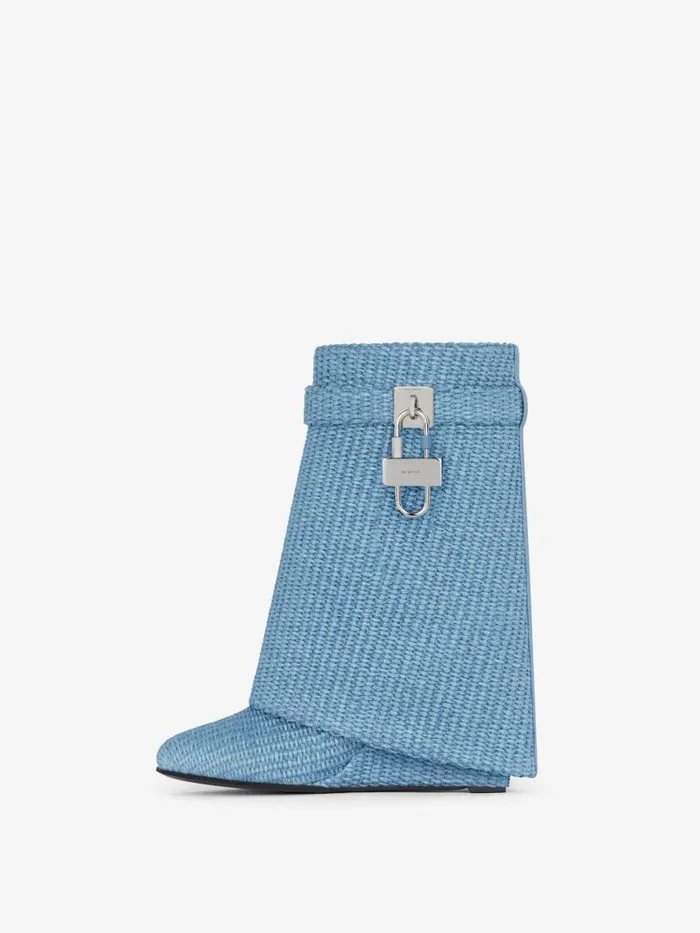Women Shark Lock Givenchy Shark Lock Ankle Boots In Raffia Denim Blue