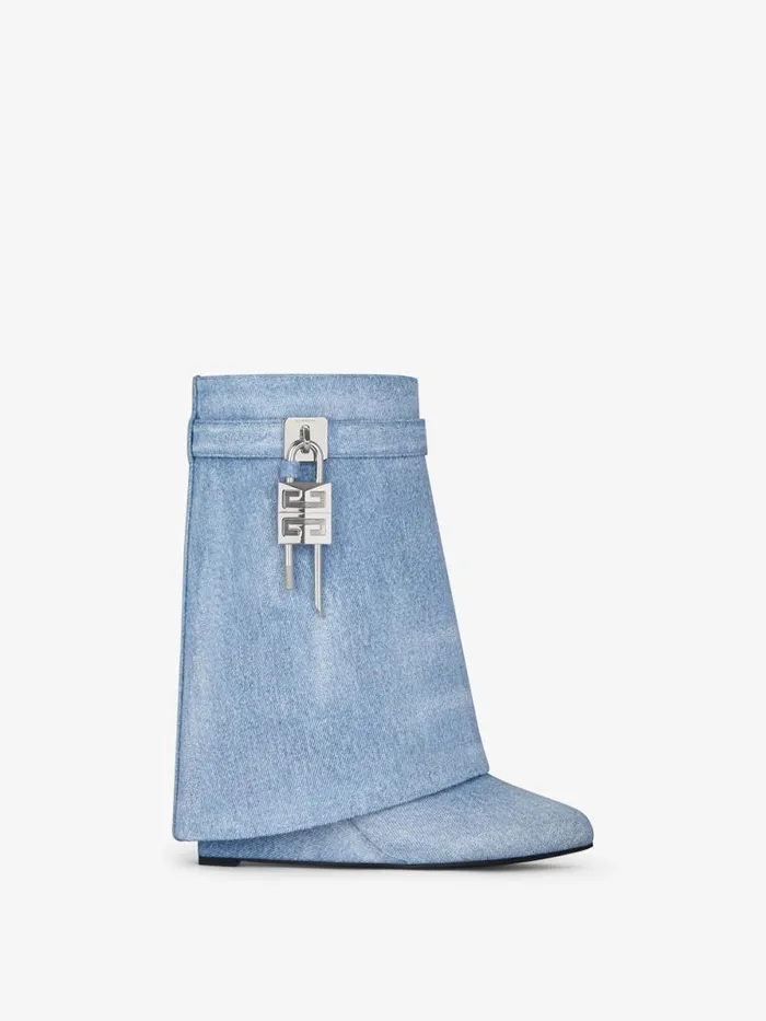 Women Shark Lock Givenchy Shark Lock Ankle Boots In Washed Denim Medium Blue