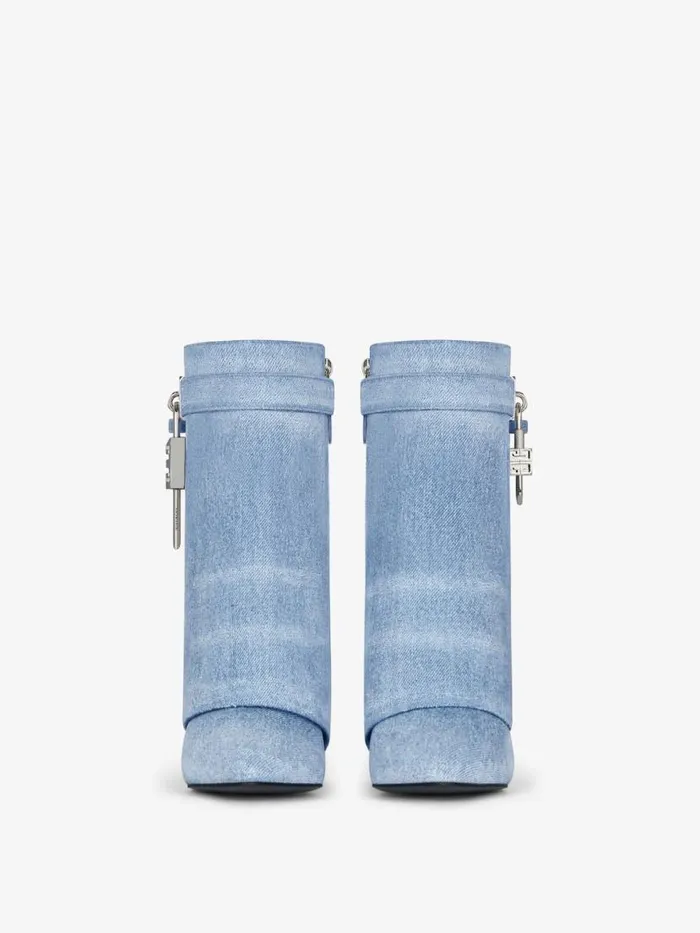Women Shark Lock Givenchy Shark Lock Ankle Boots In Washed Denim Medium Blue Women Shark Lock Givenchy Shark Lock Ankle Boots In Washed Denim Medium Blue