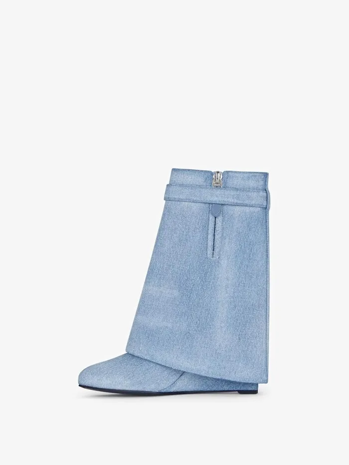Women Shark Lock Givenchy Shark Lock Ankle Boots In Washed Denim Medium Blue Women Shark Lock Givenchy Shark Lock Ankle Boots In Washed Denim Medium Blue