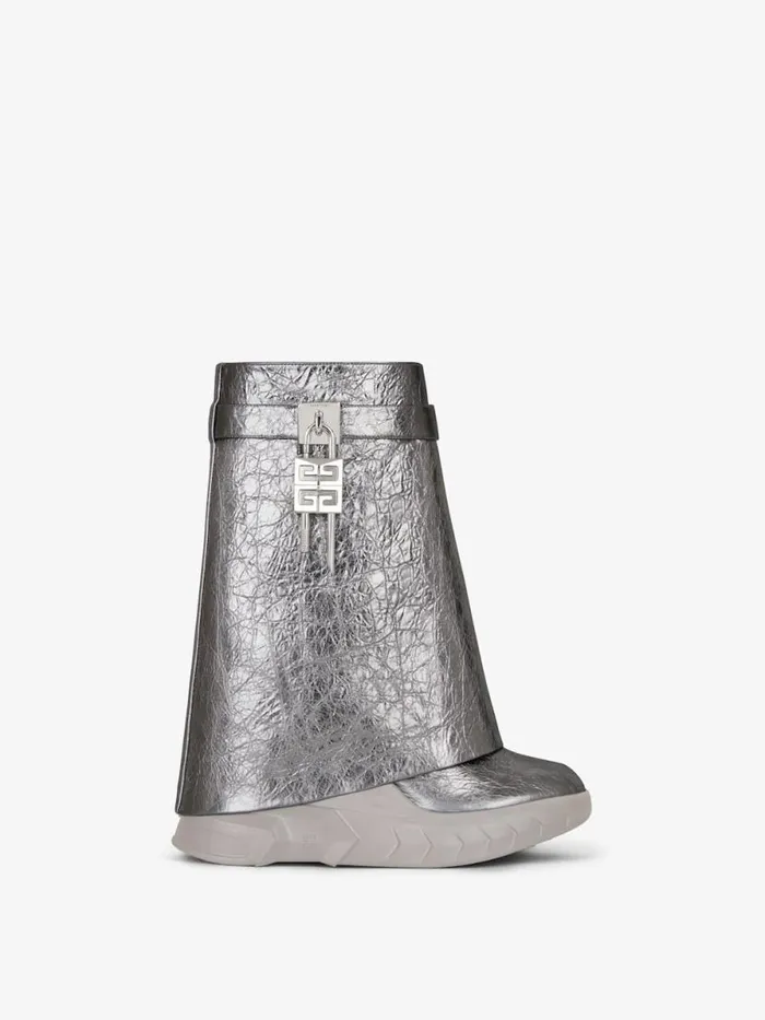 Women Shark Lock Givenchy Shark Lock Biker Ankle Boots In Laminated Leather Silvery Grey Women Shark Lock Givenchy Shark Lock Biker Ankle Boots In Laminated Leather Silvery Grey