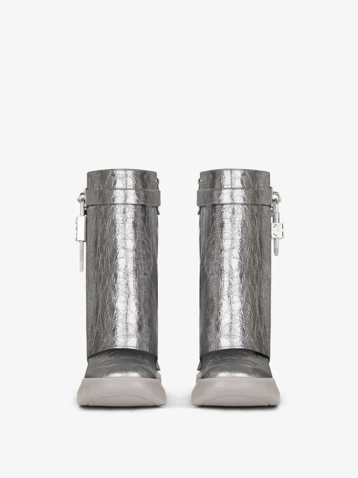 Women Shark Lock Givenchy Shark Lock Biker Ankle Boots In Laminated Leather Silvery Grey Women Shark Lock Givenchy Shark Lock Biker Ankle Boots In Laminated Leather Silvery Grey