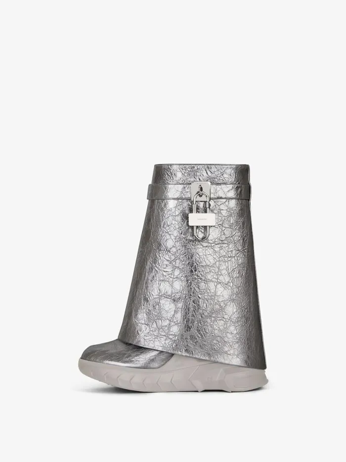 Women Shark Lock Givenchy Shark Lock Biker Ankle Boots In Laminated Leather Silvery Grey Women Shark Lock Givenchy Shark Lock Biker Ankle Boots In Laminated Leather Silvery Grey