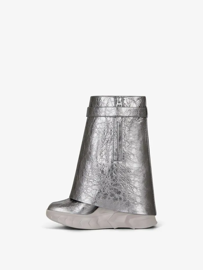 Women Shark Lock Givenchy Shark Lock Biker Ankle Boots In Laminated Leather Silvery Grey Women Shark Lock Givenchy Shark Lock Biker Ankle Boots In Laminated Leather Silvery Grey