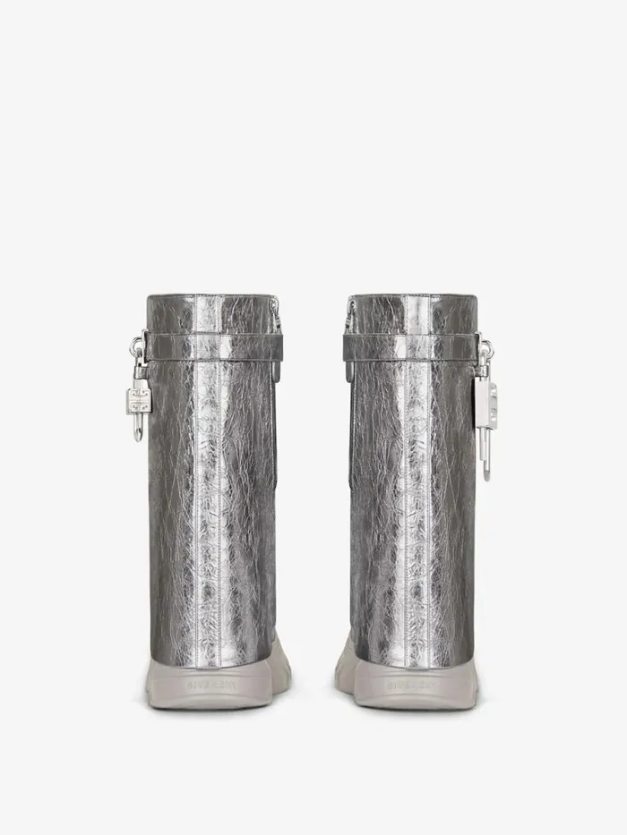 Women Shark Lock Givenchy Shark Lock Biker Ankle Boots In Laminated Leather Silvery Grey Women Shark Lock Givenchy Shark Lock Biker Ankle Boots In Laminated Leather Silvery Grey