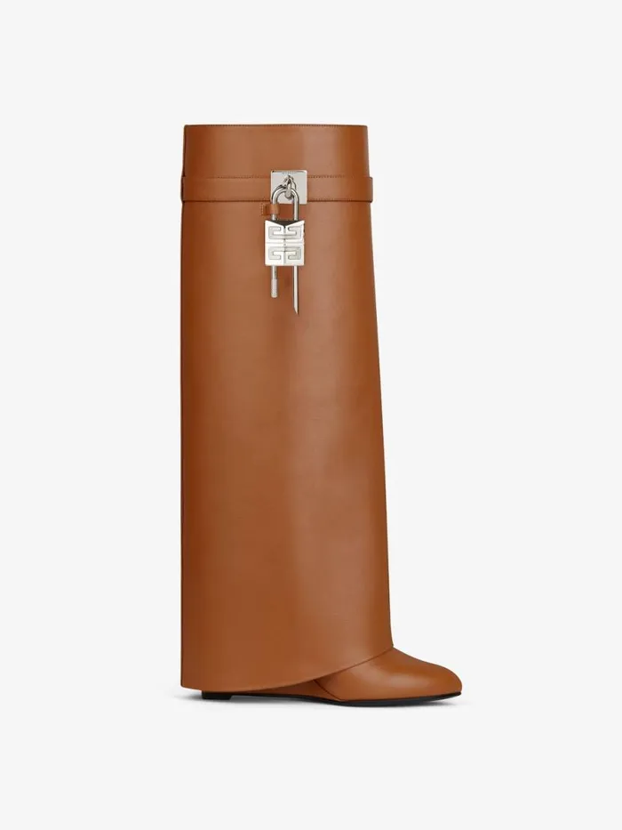 Women Shark Lock Givenchy Shark Lock Boots In Leather Tan