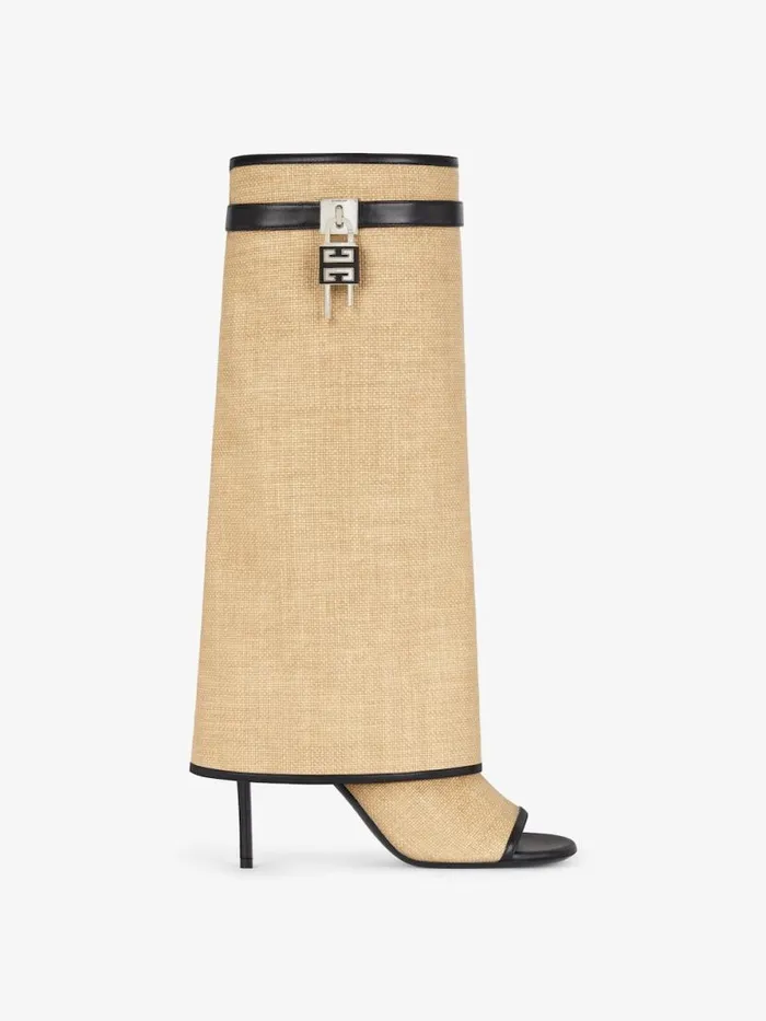 Women Shark Lock Givenchy Shark Lock Stiletto Sandal Boots In Raffia Black