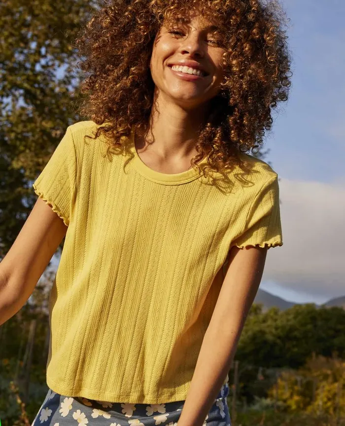 Women Shirts and Tops Toad and Co Foothill Pointelle Baby Tee Chamomile
