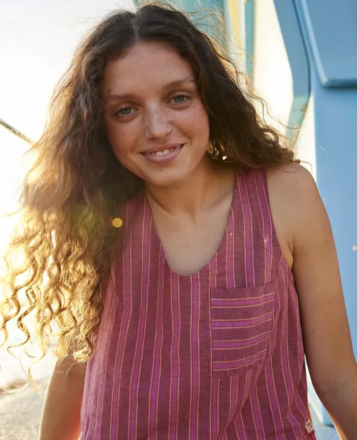 Women Shirts and Tops Toad and Co Taj Hemp Button Back Tank II Tulip Stripe