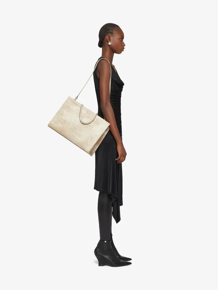 Women Shoulder Bags Givenchy Medium GTote Shopping Bag In 4G Canvas With Chain Dusty Golden