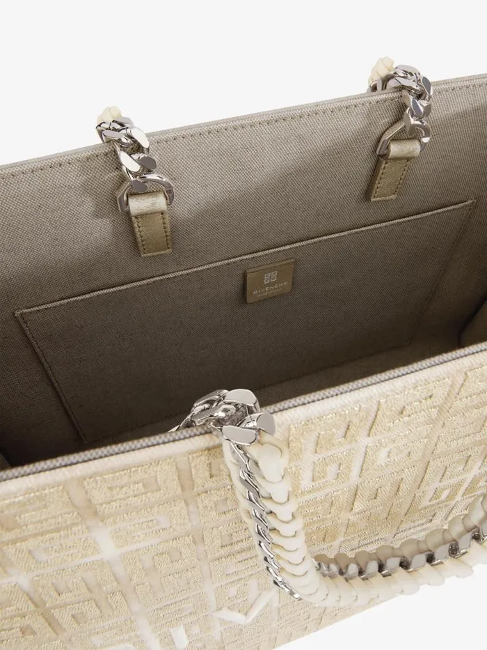 Women Shoulder Bags Givenchy Medium GTote Shopping Bag In 4G Canvas With Chain Dusty Golden