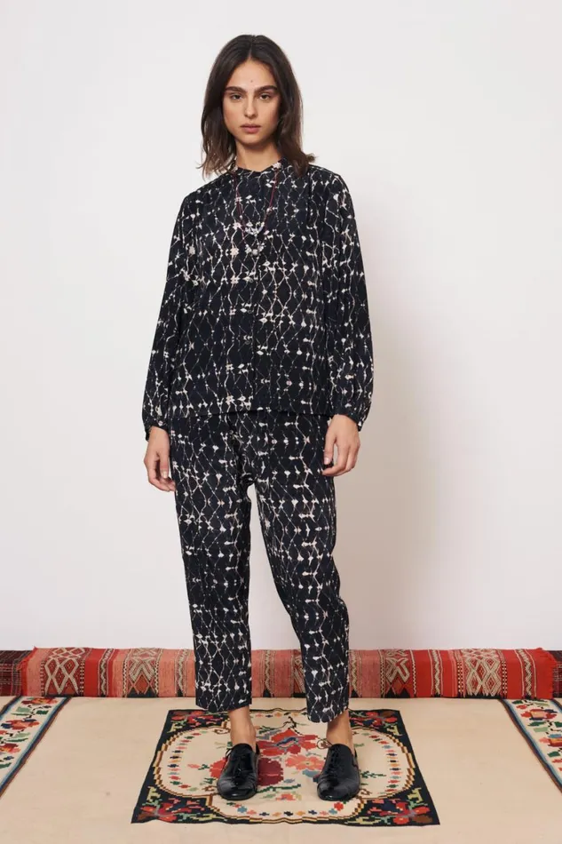 Women Silk Georgette Diamond Charcoal Vanessa Blouse Raquel Allegra Tops
