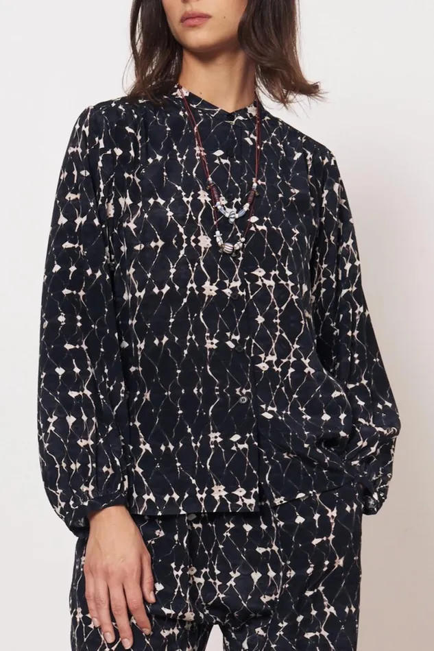 Women Silk Georgette Diamond Charcoal Vanessa Blouse Raquel Allegra Tops