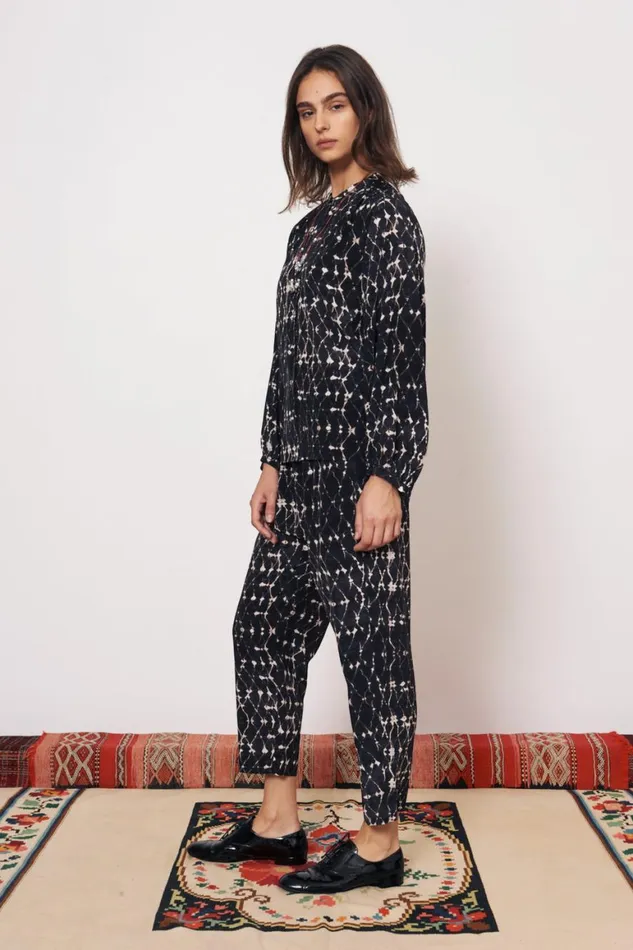Women Silk Georgette Diamond Charcoal Vanessa Blouse Raquel Allegra Tops