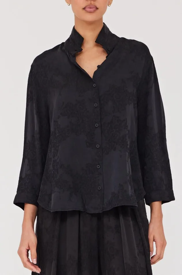 Women Silk Jacquard Black Lauren Blouse Raquel Allegra Tops