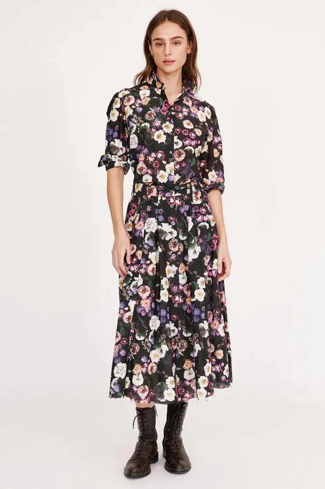 Women Silk Voile Black Floral Rodeo Blouse Raquel Allegra Tops