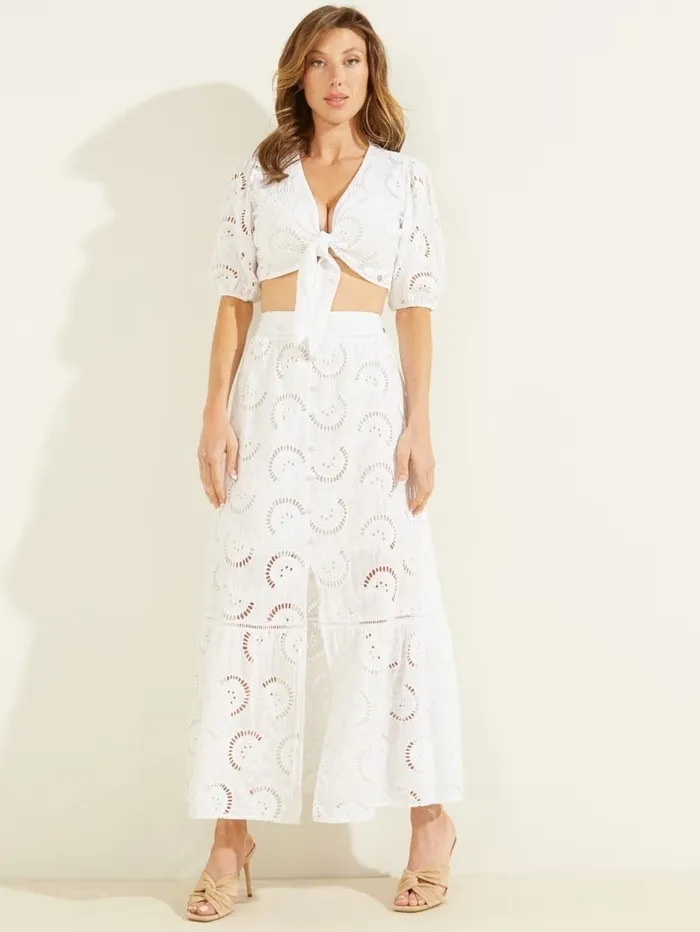 Women Silvia Eyelet Top Pure White Tops GUESS