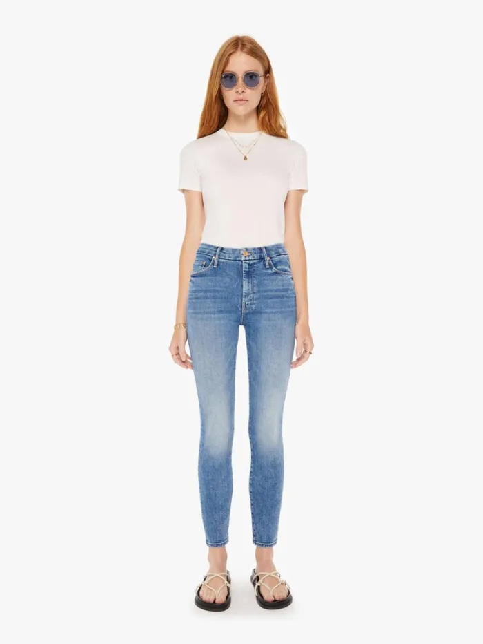 Women Skinny Mother Denim High Waisted Looker Ankle Wash On The Road
