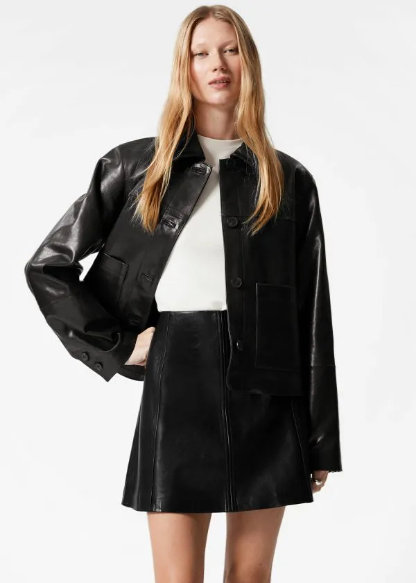 Women Skirts and Other Stories ALine Leather Mini Skirt Black