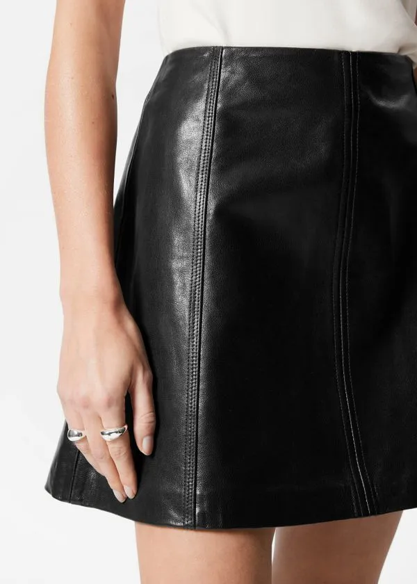 Women Skirts and Other Stories ALine Leather Mini Skirt Black