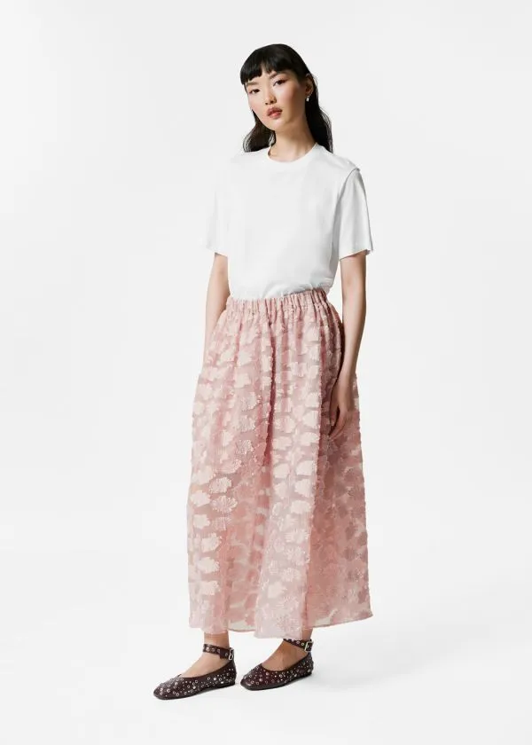 Women Skirts and Other Stories FloralAppliqu Midi Skirt Pink