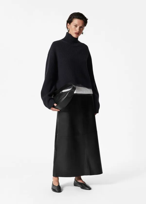 Women Skirts and Other Stories Leather Midi Skirt Black