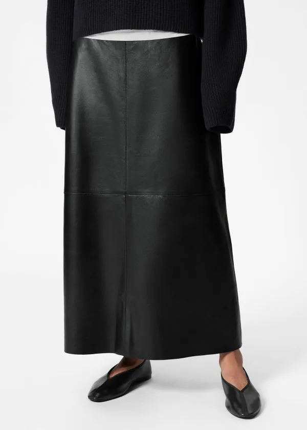 Women Skirts and Other Stories Leather Midi Skirt Black
