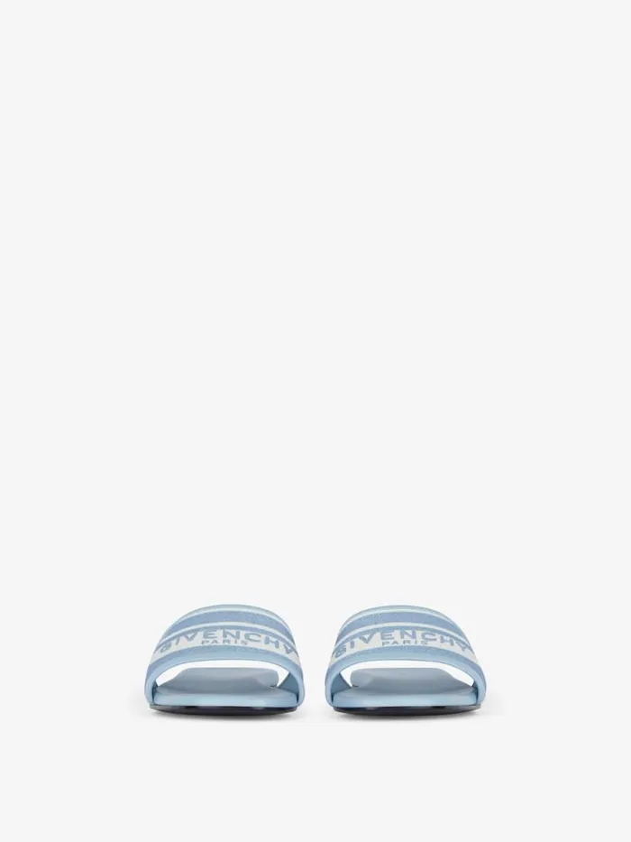Women Slides and Sandals Givenchy 4G Flat Mules In Denim With Stripes Whiteblue Women Slides and Sandals Givenchy 4G Flat Mules In Denim With Stripes Whiteblue